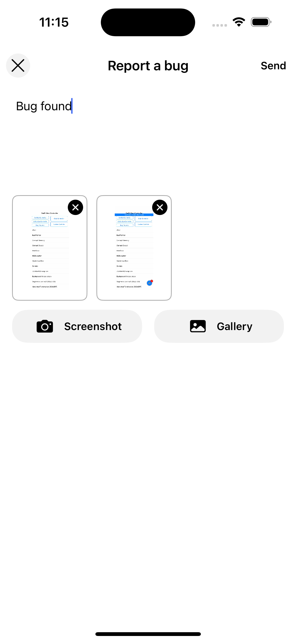 iOS 上浅色模式下的错误报告屏幕